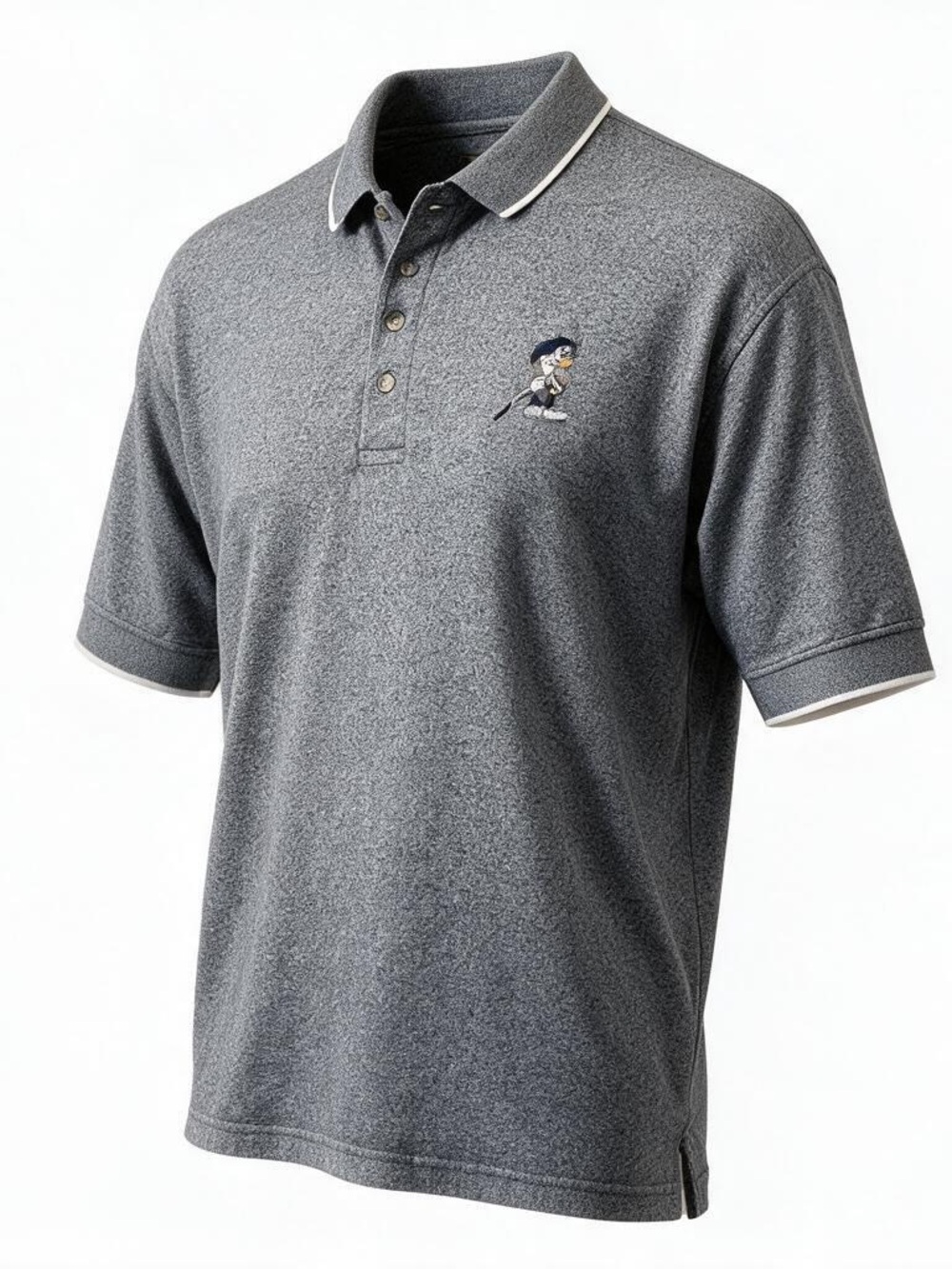 Disney Foursome Embroidered Snow White ‘Grumpy’ Polo Shirt in Heather Grey M